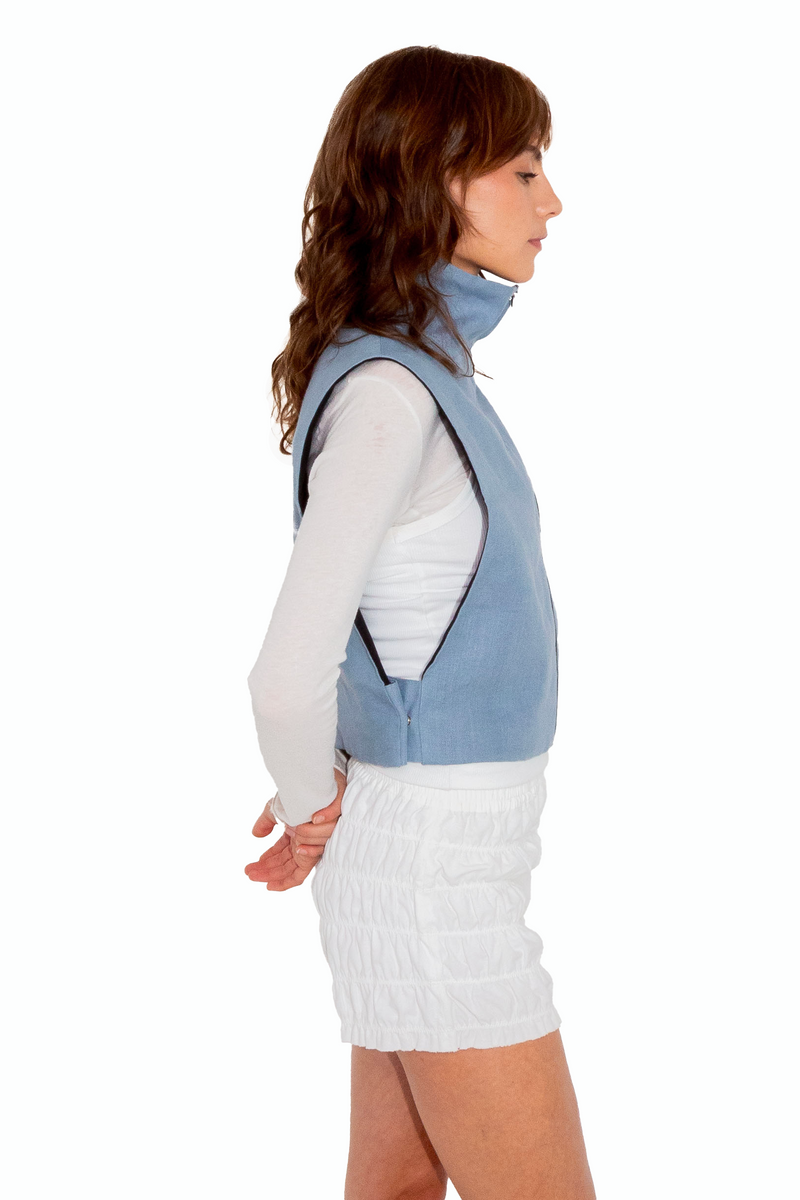 Veste sans manches ajustable en lin et coton upcyclé - Made in Belgium