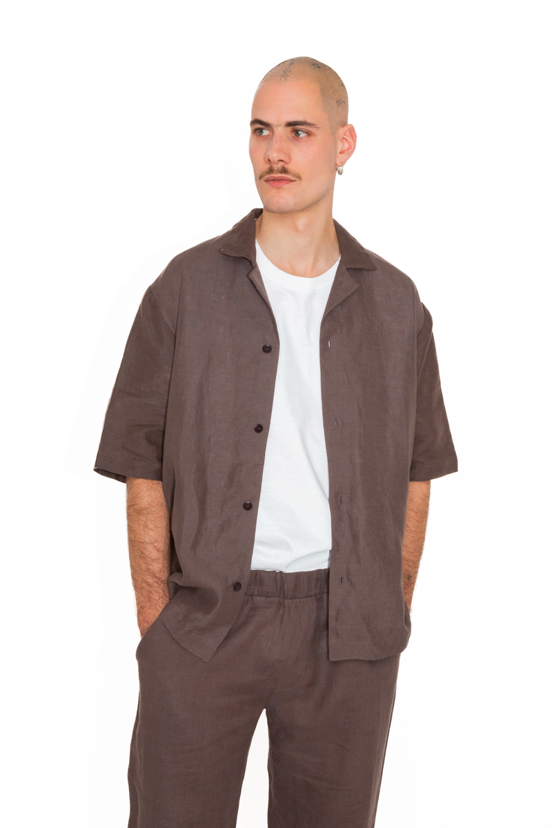 Chemise manches courtes en lin upcyclé unisexe - Made in Belgium