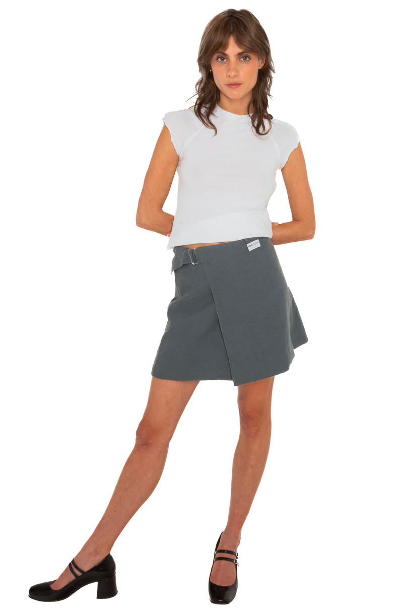 Jupe réversible en lin et coton upcyclés. Made in Belgium.