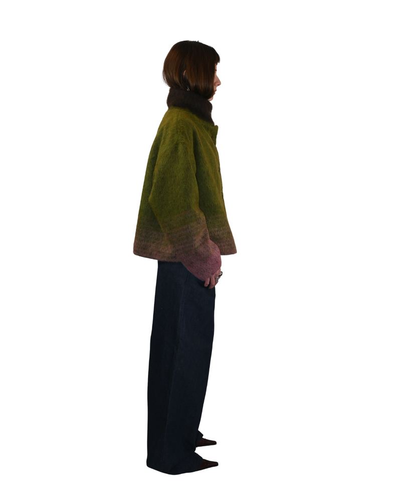 Manteau buttoned to the top - vert et rose