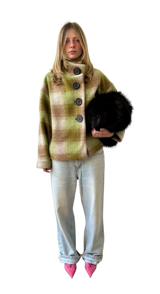 Manteau buttoned to the top - vert/beige