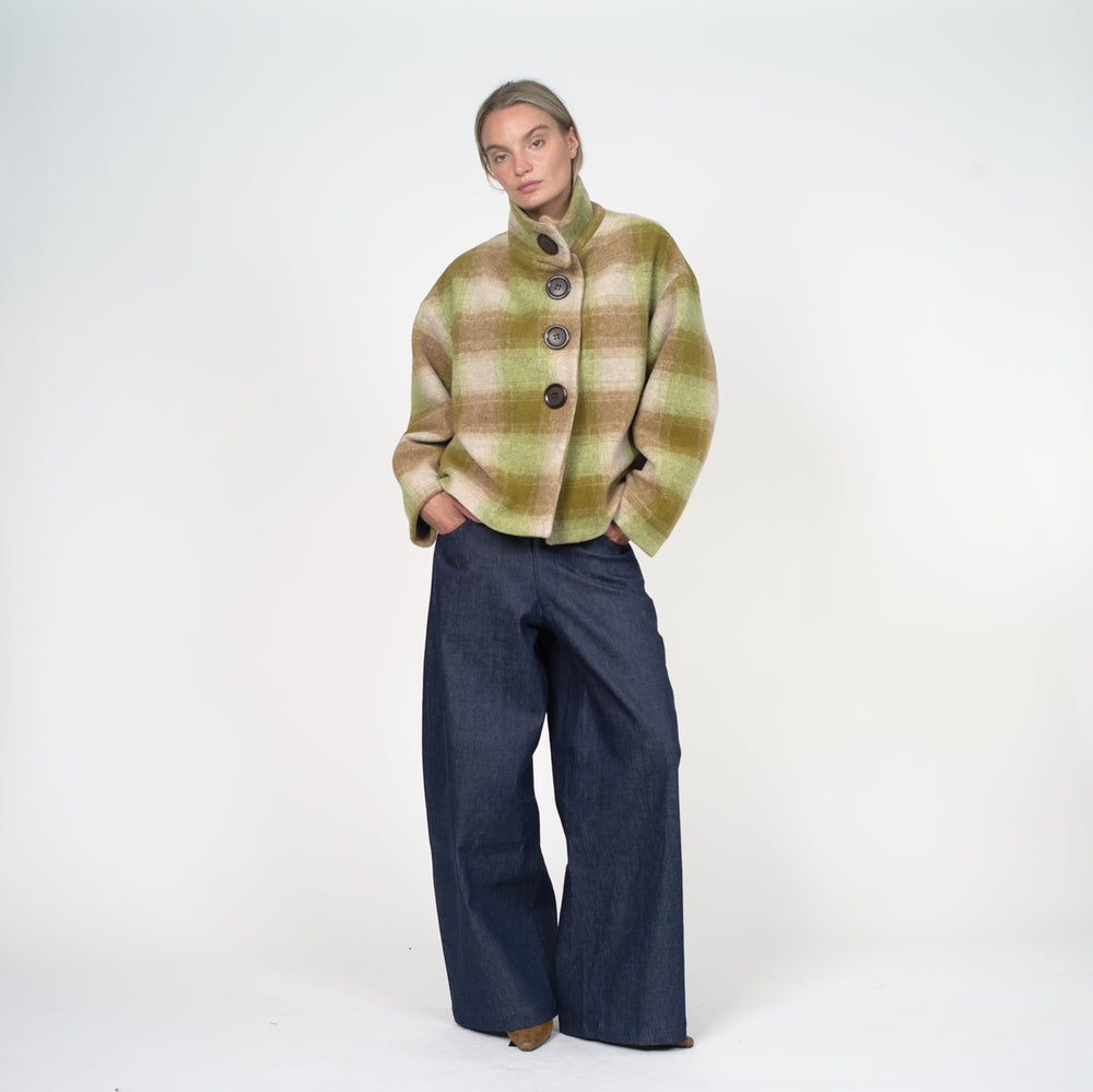 Manteau buttoned to the top - vert/beige