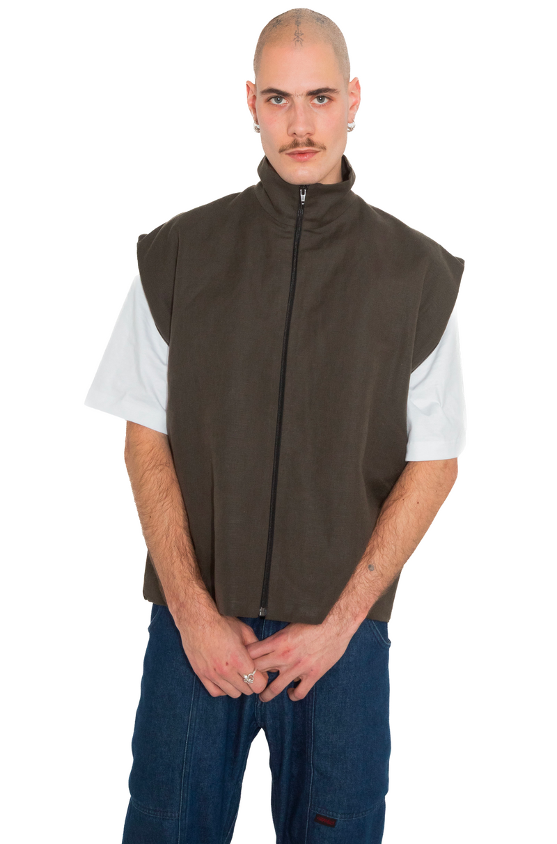 Veste unisexe en lin avec ou sans manches upcyclée - Made in Belgium 