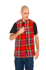 Veste sans manche en tartan upcyclé - fermeture éclair zigzag. Made in Belgium.