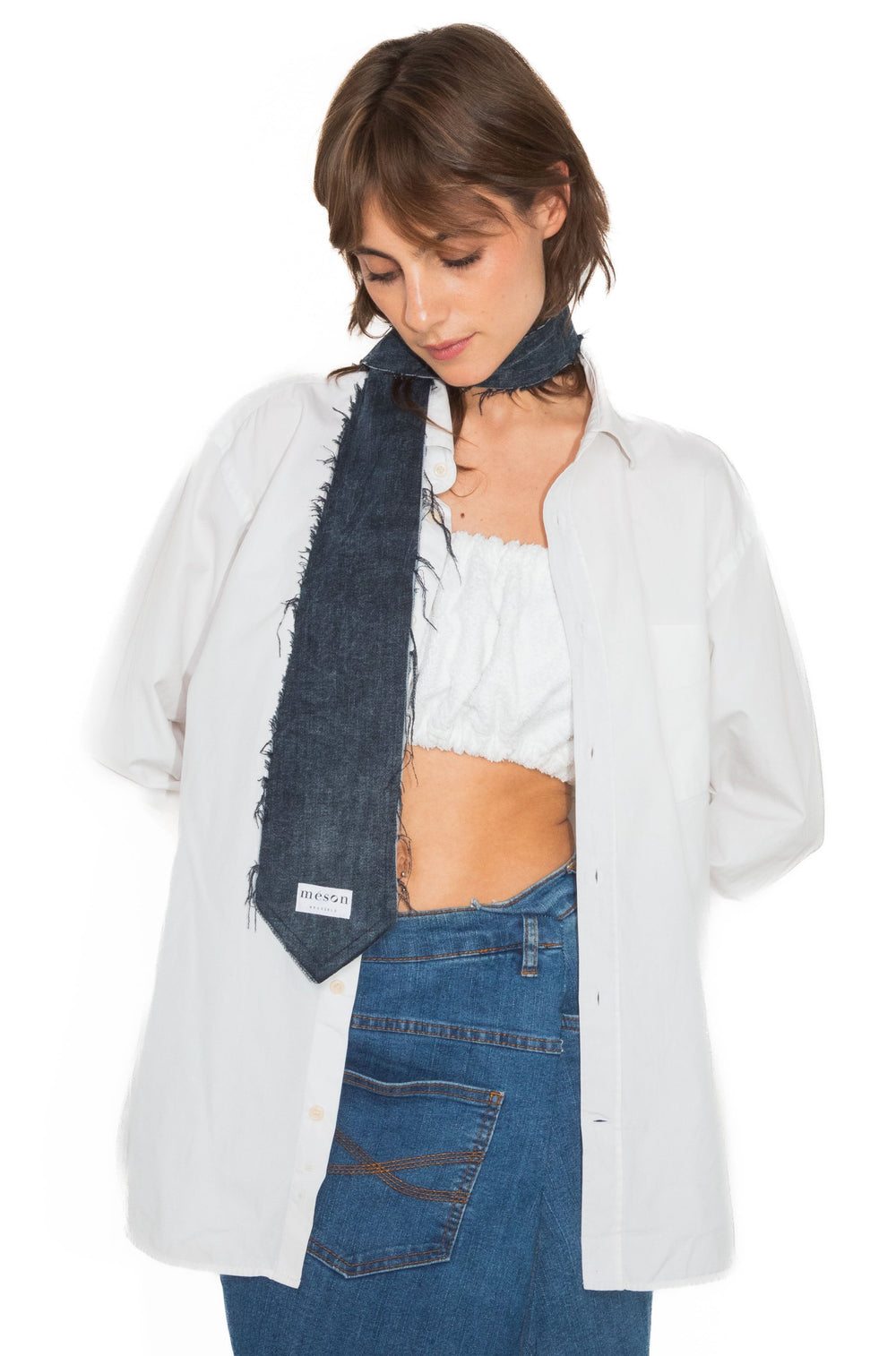 Cravate en jeans bleu upcyclé -Made in Belgium  Modifier le texte alternatif