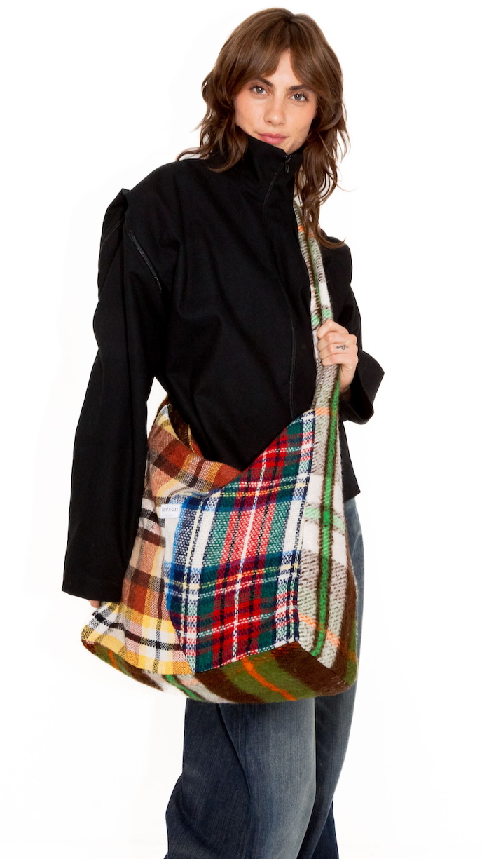 Grand sac à carreaux upcyclé - Made in Belgium